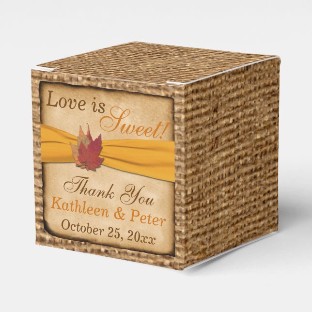 Autumn Leaves, FAUX Burlap Favour Box - Yellow Gol (Front Side)