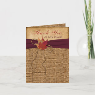 Autumn Leaves, FAUX Burlap PHOTO OPTIONAL - Wine Thank You Card