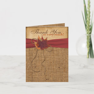 Autumn Leaves, FAUX Burlap PHOTO Thank You Card