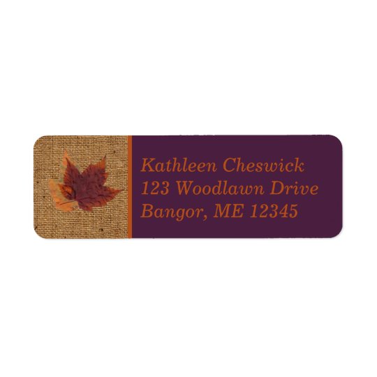 Autumn Leaves, FAUX Burlap Return Address Label