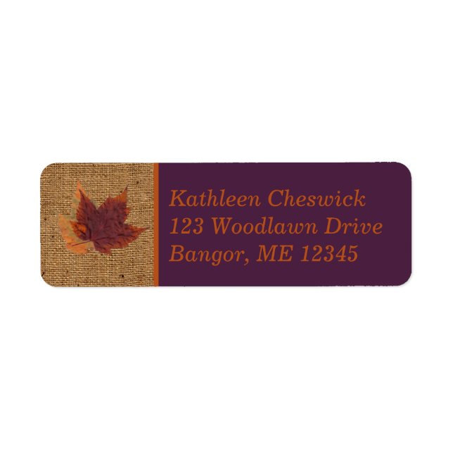Autumn Leaves, FAUX Burlap Return Address Label (Front)