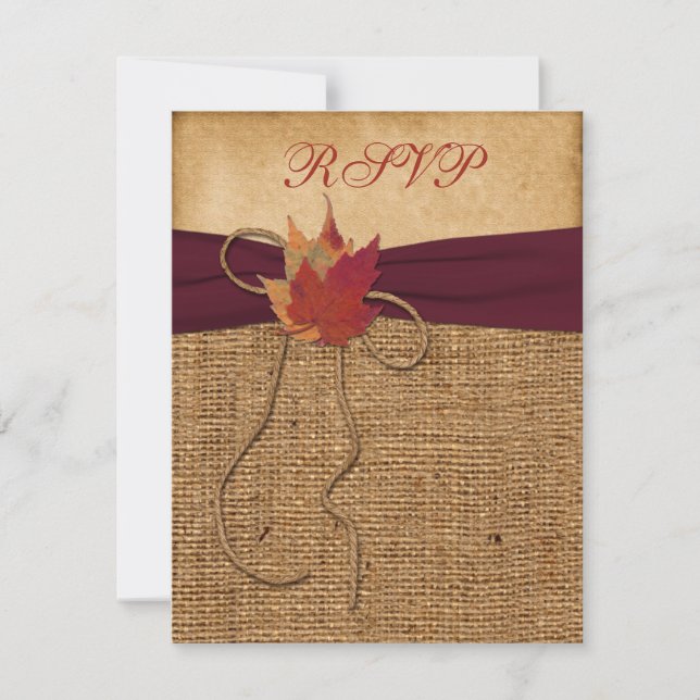 Autumn Leaves, FAUX Burlap RSVP Card - Wine (Front)