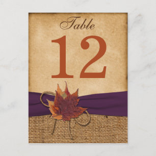 Autumn Leaves, FAUX Burlap Table Number Post Card