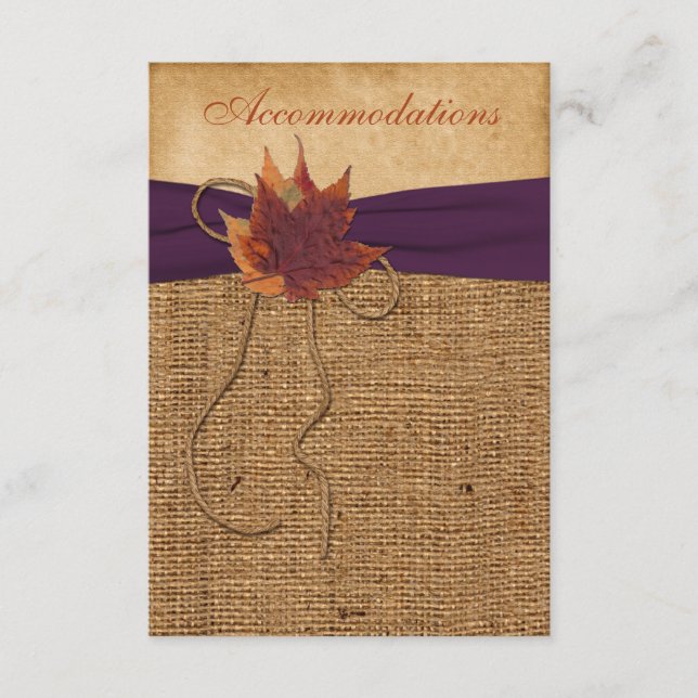 Autumn Leaves, FAUX Burlap Wedding Enclosure Card (Front)