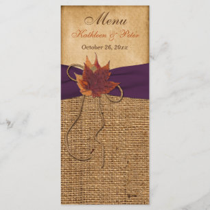 Autumn Leaves, FAUX Burlap Wedding Menu Card
