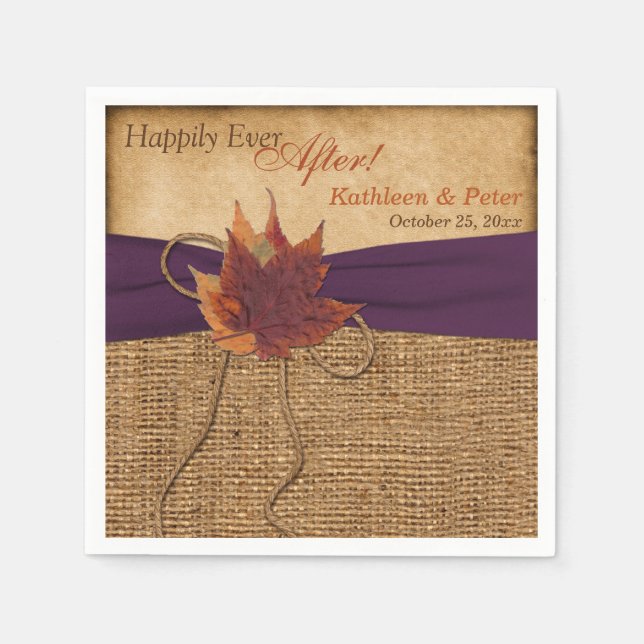 Autumn Leaves, FAUX Burlap Wedding Napkins (Front)