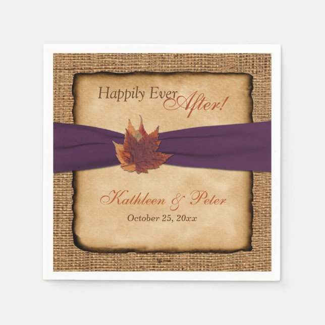 Autumn Leaves, FAUX Burlap Wedding Napkins 4 (Front)