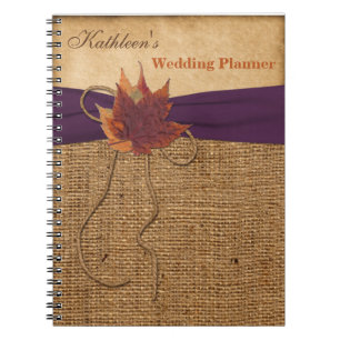 Autumn Leaves FAUX Burlap Wedding Planner Notebook