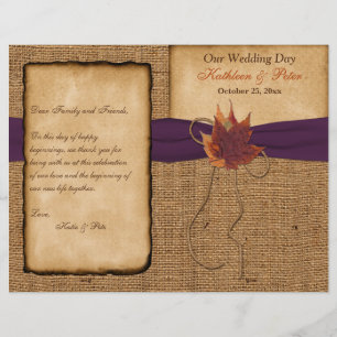 Autumn Leaves, FAUX Burlap Wedding Program