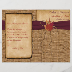 Autumn Leaves, FAUX Burlap Wedding Program - Wine