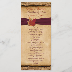 Autumn Leaves FAUX Burlap Wedding Program - Wine Programme