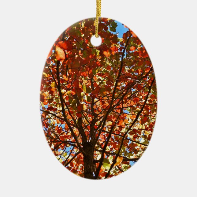 Autumn Leaves Fireworks Ceramic Tree Decoration (Front)