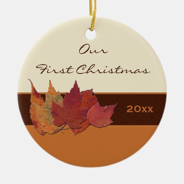 Autumn Leaves First Christmas Keepsake Ornament (Front)