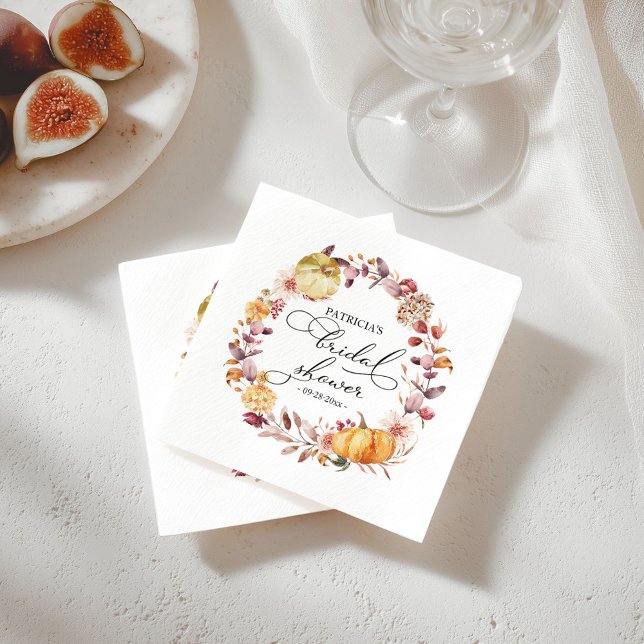 Autumn Leaves Floral Pumpkin Fall Bridal Shower Napkin (Creator Uploaded)