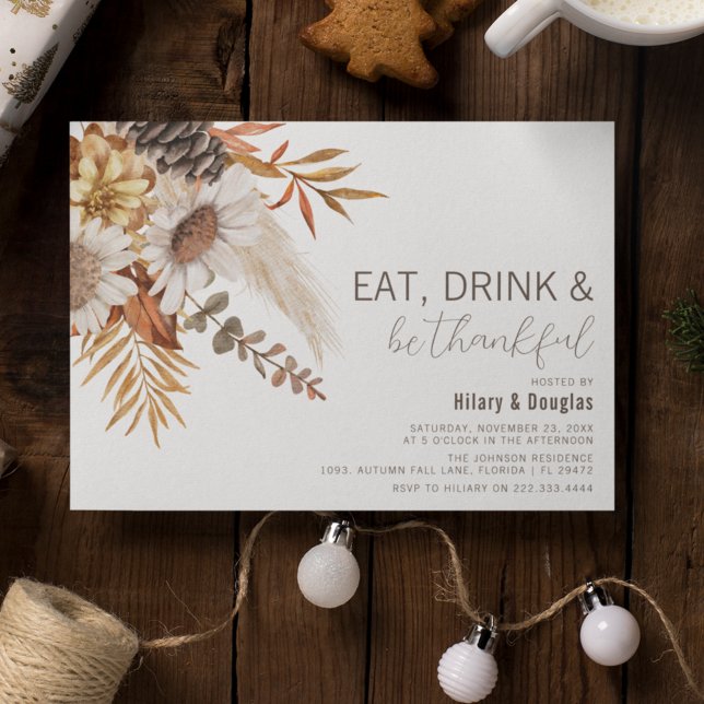 Autumn Leaves & Floral Thanksgiving Invitation (Creator Uploaded)