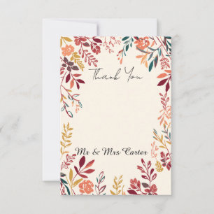 Autumn Leaves Floral Wedding Thank You Card