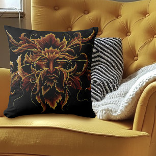 Autumn Leaves Forest Dryad Spirit Green Man Cushion