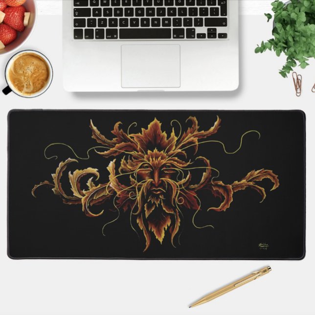 Autumn Leaves Forest Dryad Spirit Green Man  Desk Mat (Creator Uploaded)