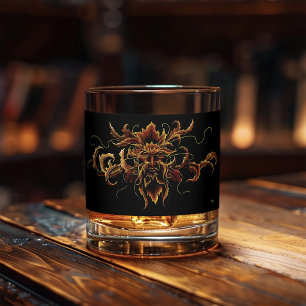 Autumn Leaves Forest Dryad Spirit Green Man Whiskey Glass