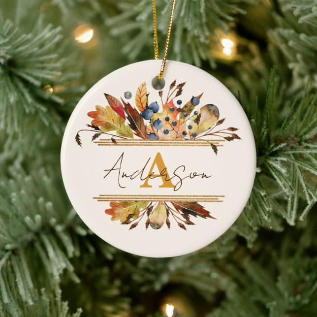 Autumn leaves frame personalised  ceramic tree decoration (Tree)