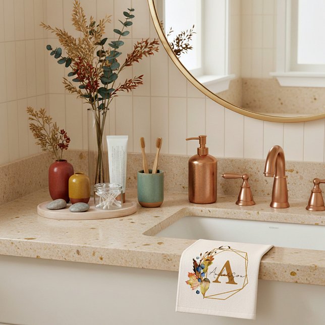 Autumn leaves frame personalised  hand towel (Creator Uploaded)