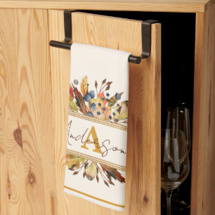 Autumn leaves frame personalised tea towel