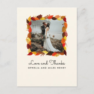Autumn Leaves Frame Photo Wedding Thank You Postcard