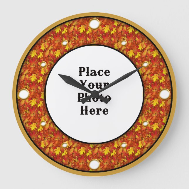 Autumn Leaves Frame Your Photo Wall Clock (Front)