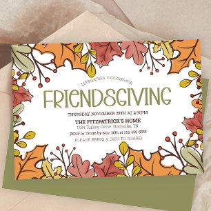 Autumn Leaves Friendsgiving Dinner Invitation