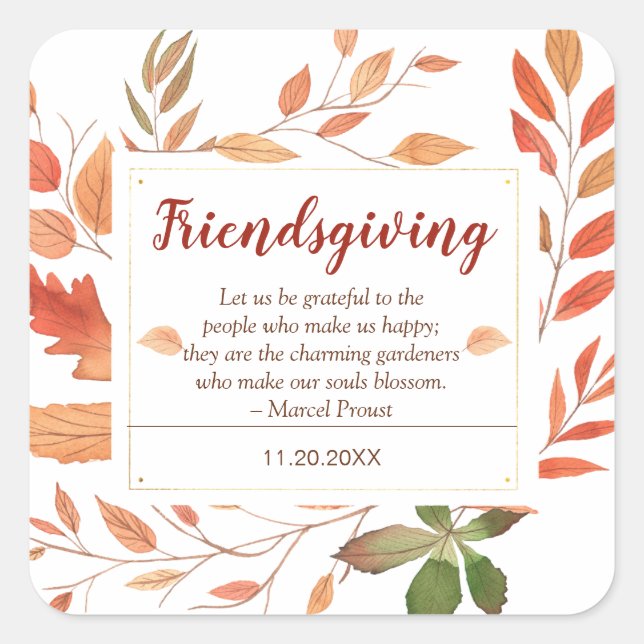 Autumn Leaves Friendsgiving Thanksgiving Dinner Square Sticker (Front)