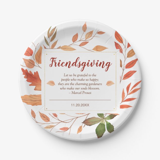Autumn Leaves Friendsgiving Thanksgiving Party Paper Plate (Front)