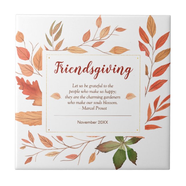 Autumn Leaves Friendsgiving Thanksgiving Tile (Front)