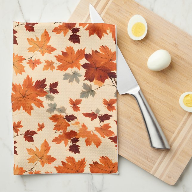 Autumn Leaves - Gentle Fall Elegance Tea Towel (Quarter Fold)