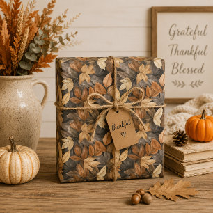 Autumn Leaves Gift Wrap in Brown Beige Charcoal