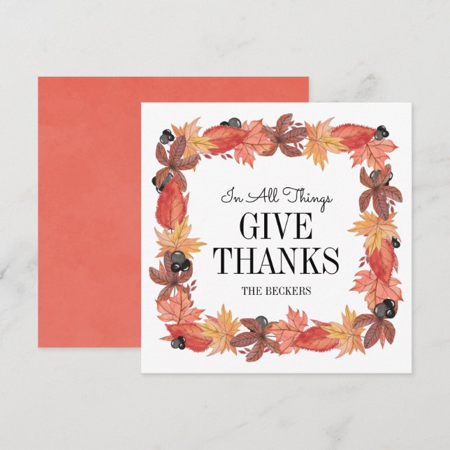 Autumn Leaves Give Thanks Thanksgiving Card (Front/Back)