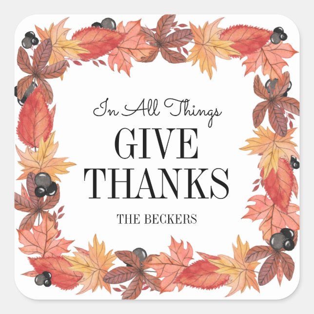 Autumn Leaves Give Thanks Thanksgiving Sticker (Front)