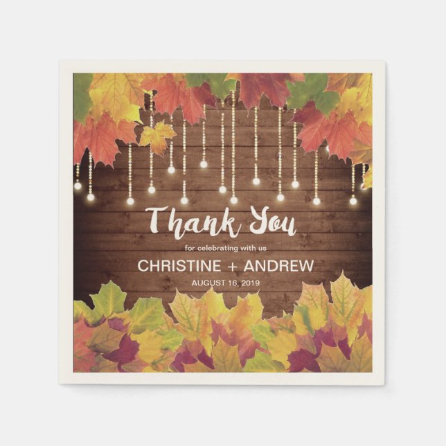 Autumn Leaves Glitter Lights Rustic Fall Wedding Napkin (Front)