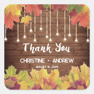 Autumn Leaves Glitter Lights Rustic Fall Wedding Square Sticker