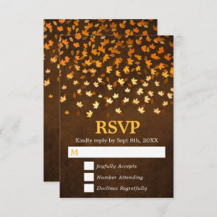 Autumn Leaves Gold and Brown Grunge Wedding RSVP Card