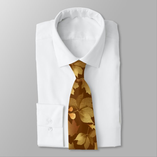 Autumn Leaves Gold and Brown Pattern Tie (Tied)