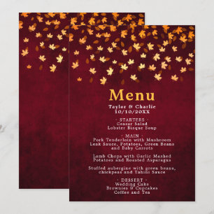 Autumn Leaves Gold and Red Wedding Menu