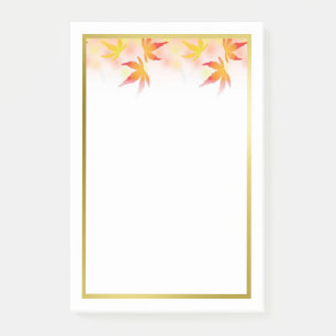 Autumn Leaves Gold Border   Fall Seasonal Notepad