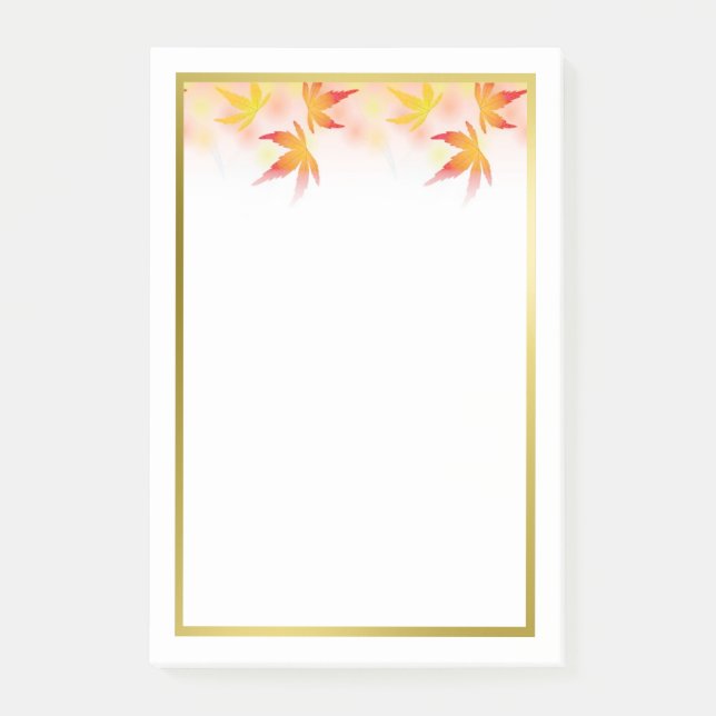 Autumn Leaves Gold Border | Fall Seasonal Notepad (Front)