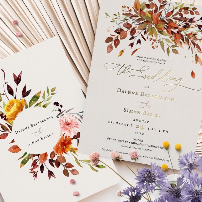 Autumn Leaves Gold Foil Wedding Invitation (Creator Uploaded)