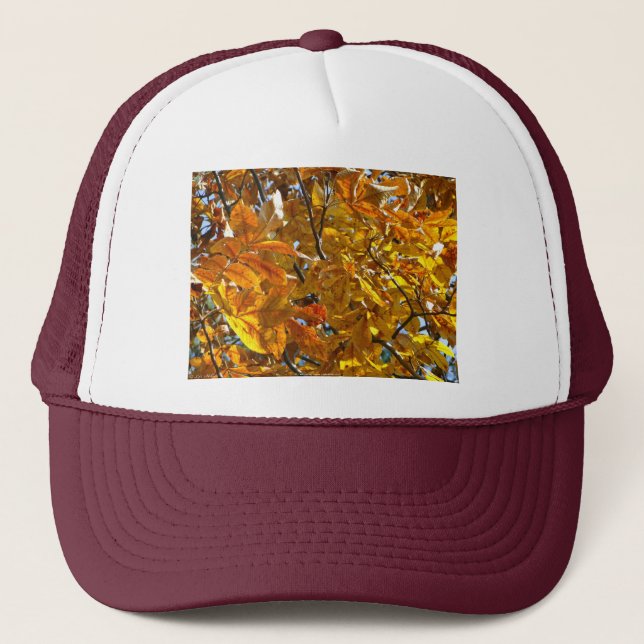 Autumn Leaves Gold Gifts Apparel Collectibles Trucker Hat (Front)