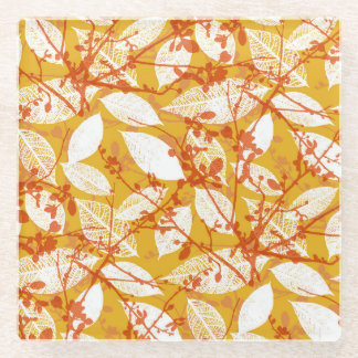 Autumn Leaves: Golden Vintage Repeat Glass Coaster