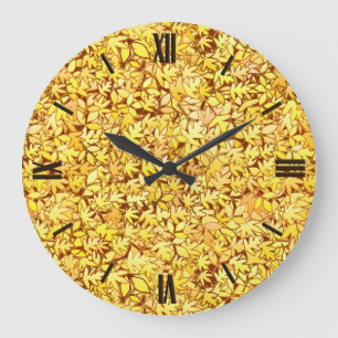 Autumn leaves, golden yellow large clock
