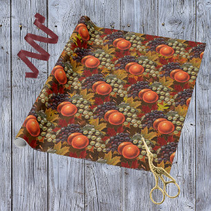 Autumn Leaves Grapes and Apples - Abundant Harvest Wrapping Paper