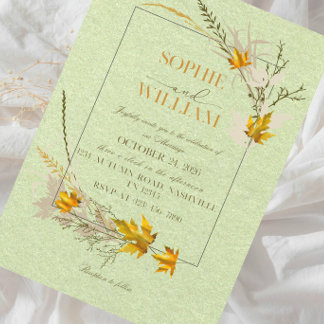 Autumn Leaves & Grass Wedding Party Invitation