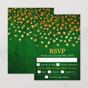 Autumn Leaves Green Grunge Wedding Meal Choice RSVP Card